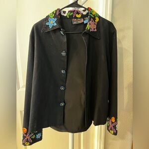 New Identity Black Jacket with Floral Beading size L